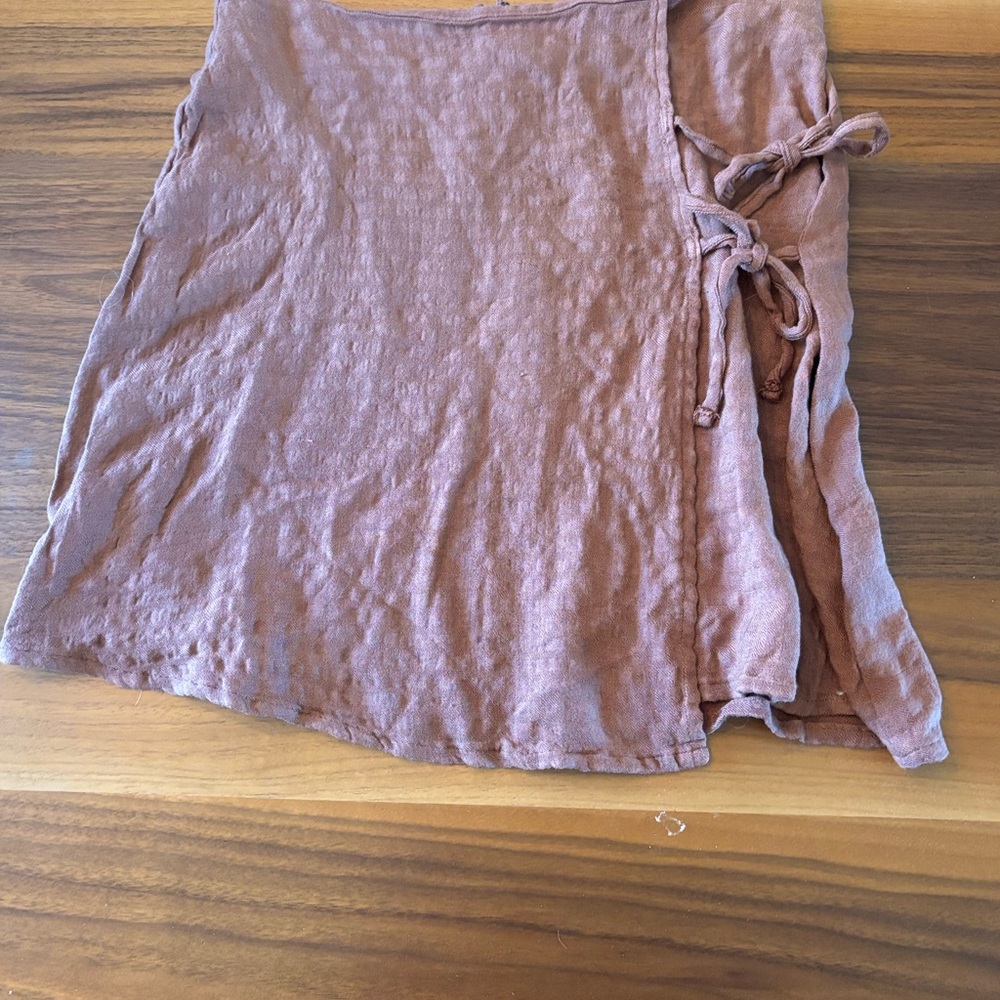 Wrap Style Linen skirt in brown